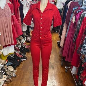 Elegant Red Button-Up Jumpsuit